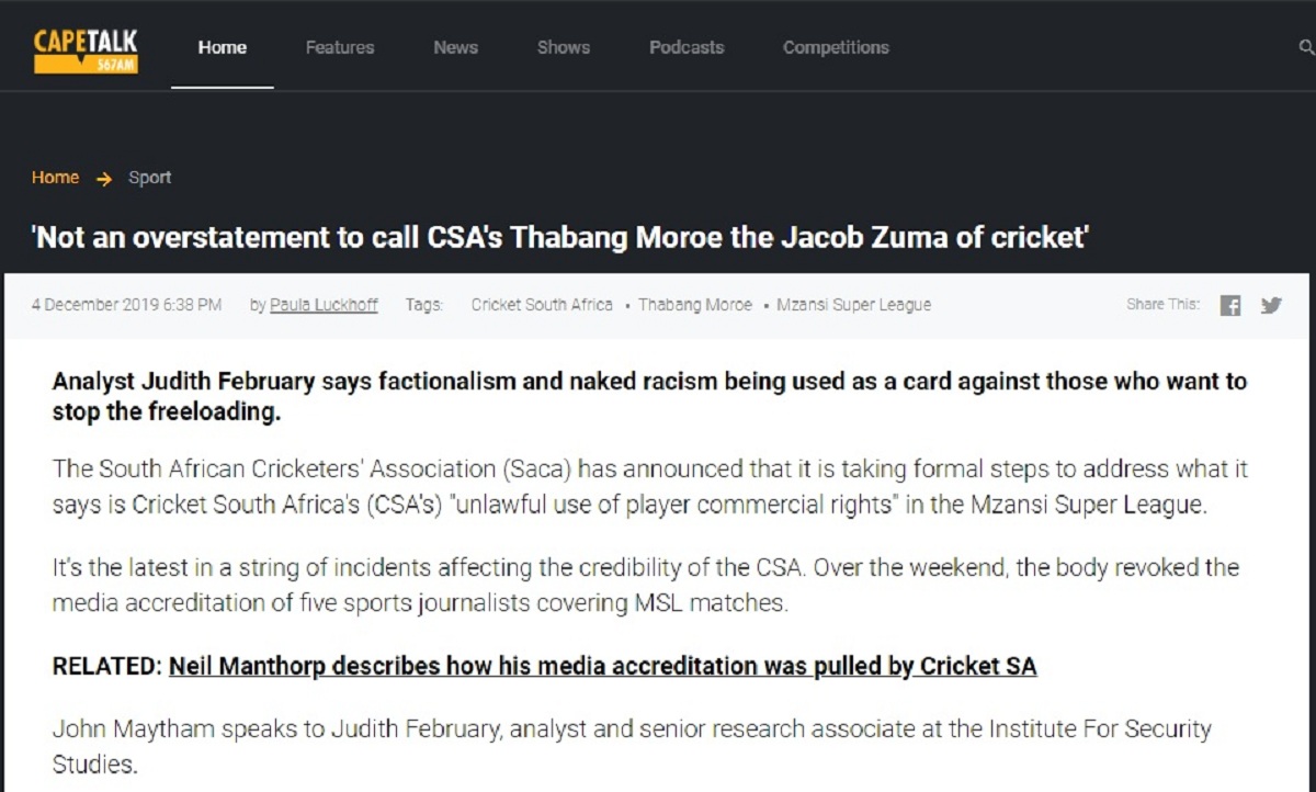 Not an overstatement to call CSA's Thabang Moroe the Jacob Zuma of cricket