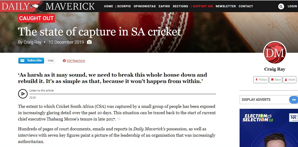 The state of capture in SA cricket