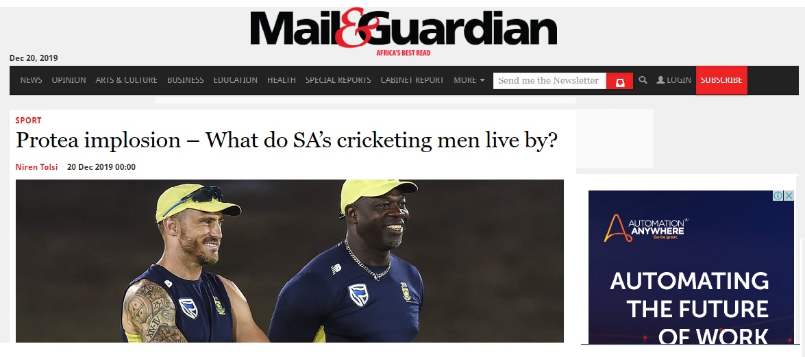 Protea implosion – What do SA’s cricketing men live by?