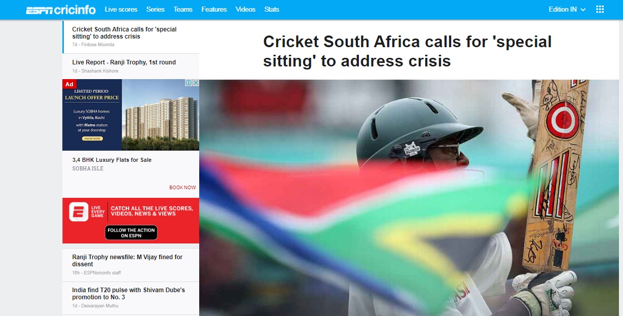 Cricket South Africa calls for 'special sitting' to address crisis